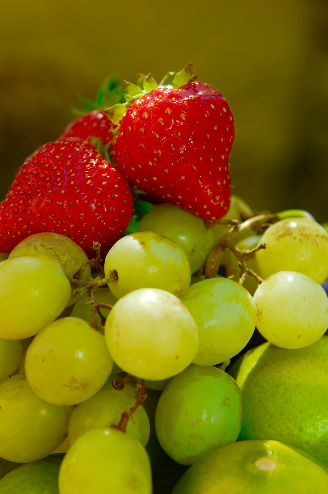 Fruits frais (fraises, raisin) pour la préparation des cocktails